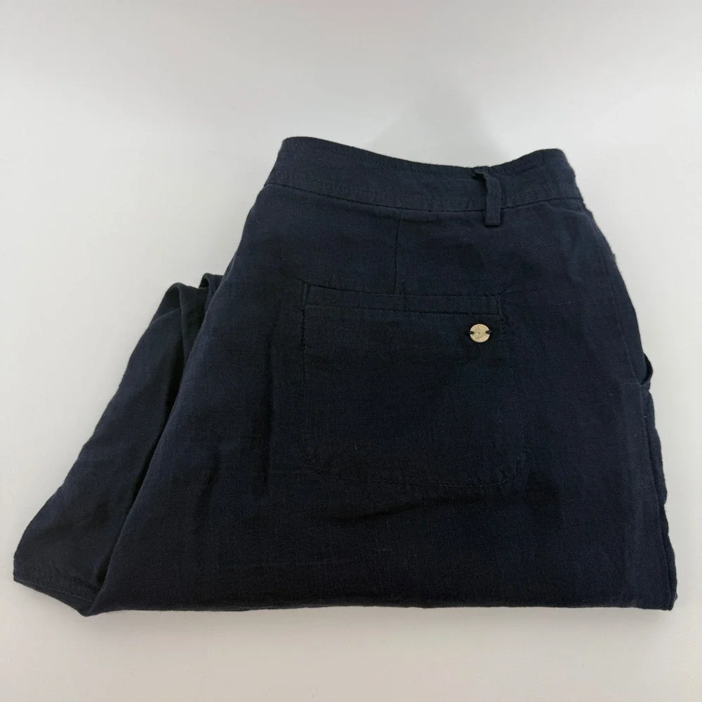 Lilly Pulitzer Navy Blue Linen Straight Leg Pants Womens Size‎ 16 Mid Rise